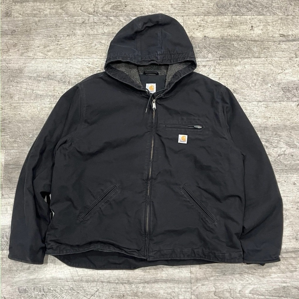 Carhartt Washed Duck Sherpa Lined Hooded Zip Up Workwear Jacket 3XL XXXL